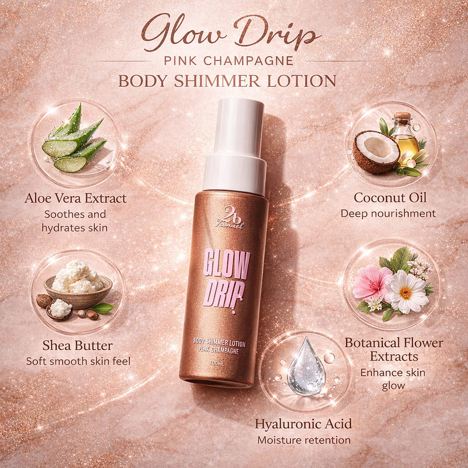 Set of 2 2bTanned Glow Drip &ndash; 24K Gold & Pink Champagne (100ml Each).