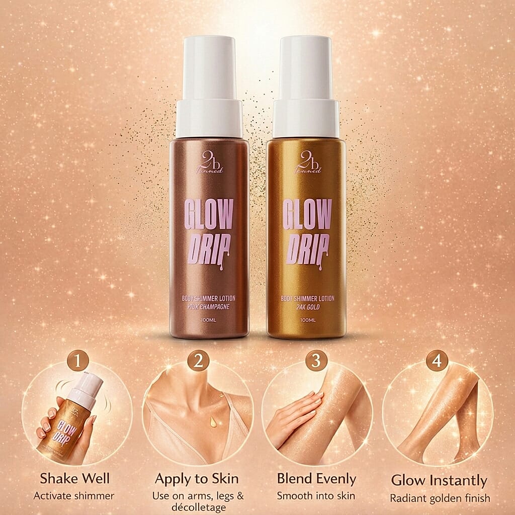 Set of 2 2bTanned Glow Drip &ndash; 24K Gold & Pink Champagne (100ml Each).