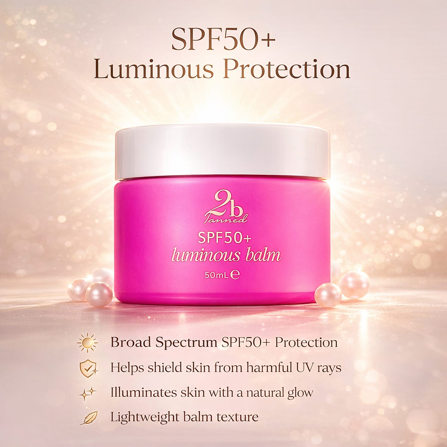 Set of 2 2bTanned SPF50 Luminous Balm (50ml) & Self Tanning Water (100ml).