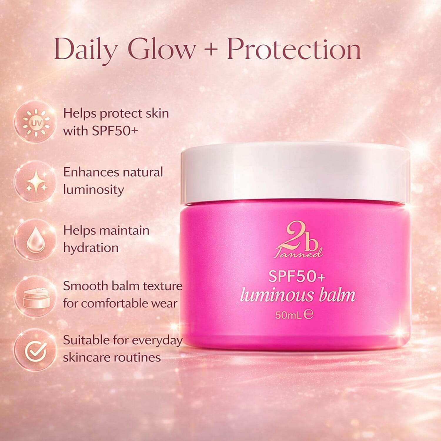 Set of 2 2bTanned SPF50 Luminous Balm (50ml) & Self Tanning Water (100ml).