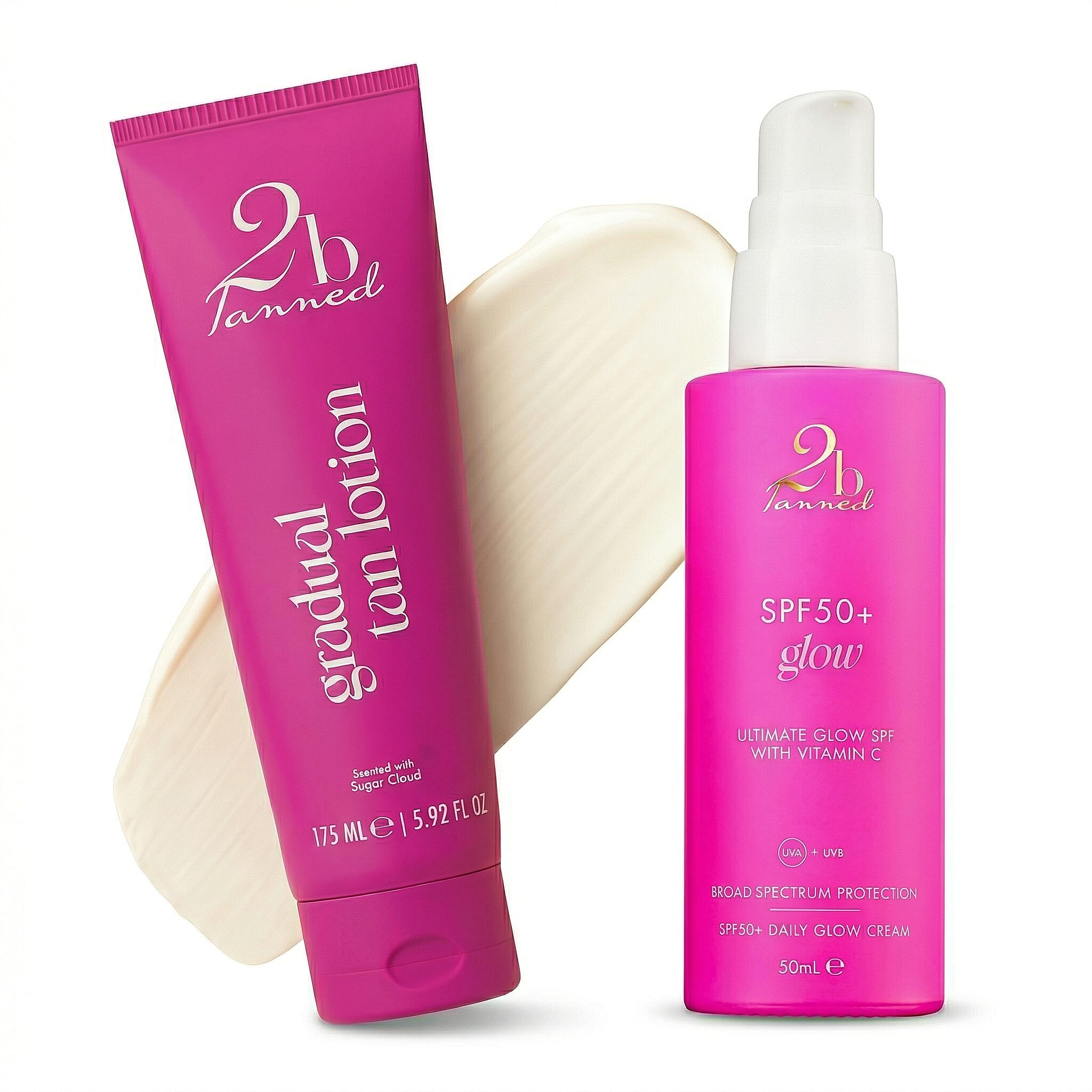 Set of 2 2bTanned SPF50 Glow (50ml) & Gradual Tanning Lotion (175ml).