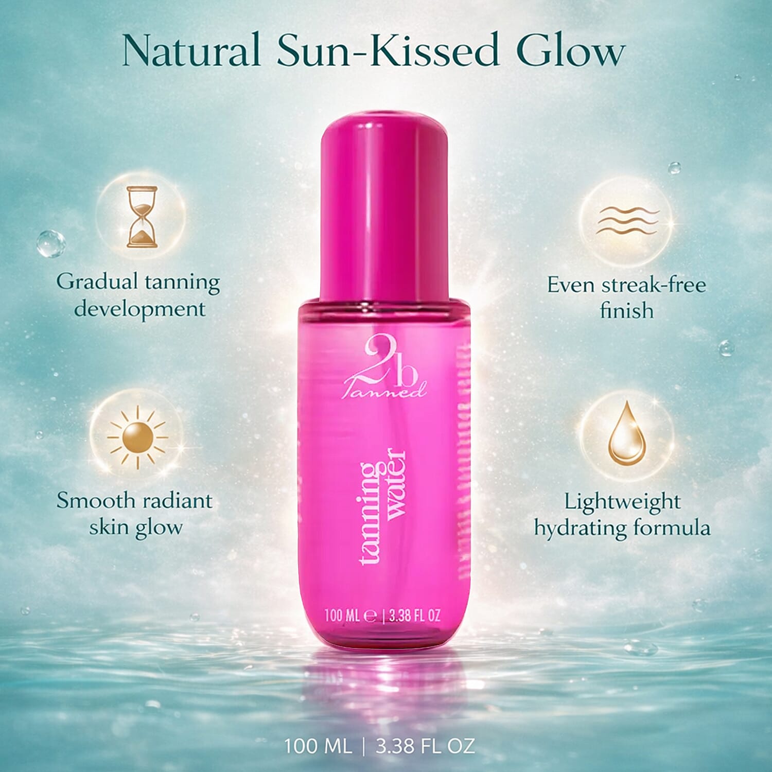 Set of 3 2bTanned &ndash; Gradual Tanning Lotion (175ml), Self Tanning Water (100ml) & Honey Drops for Self Tanning (50ml).