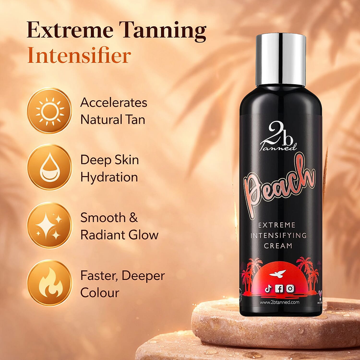 Set of 3 2bTanned &ndash; Self Tanning Mousse Light to Medium (175ml), Glow Drip 24K Gold (100ml) & Extreme Intensifying Cream Peach (200ml).