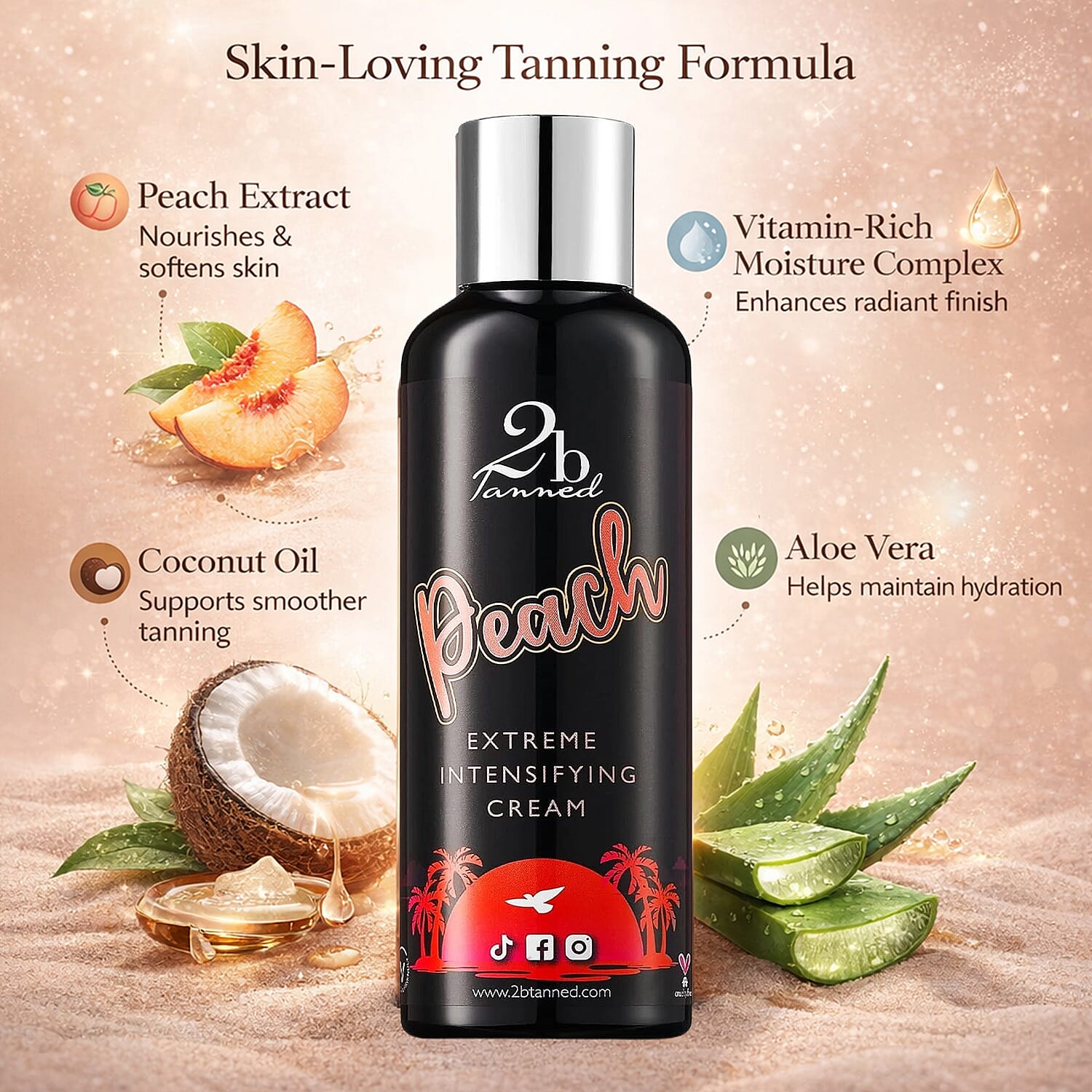 Set of 3 2bTanned &ndash; Self Tanning Mousse Light to Medium (175ml), Glow Drip 24K Gold (100ml) & Extreme Intensifying Cream Peach (200ml).