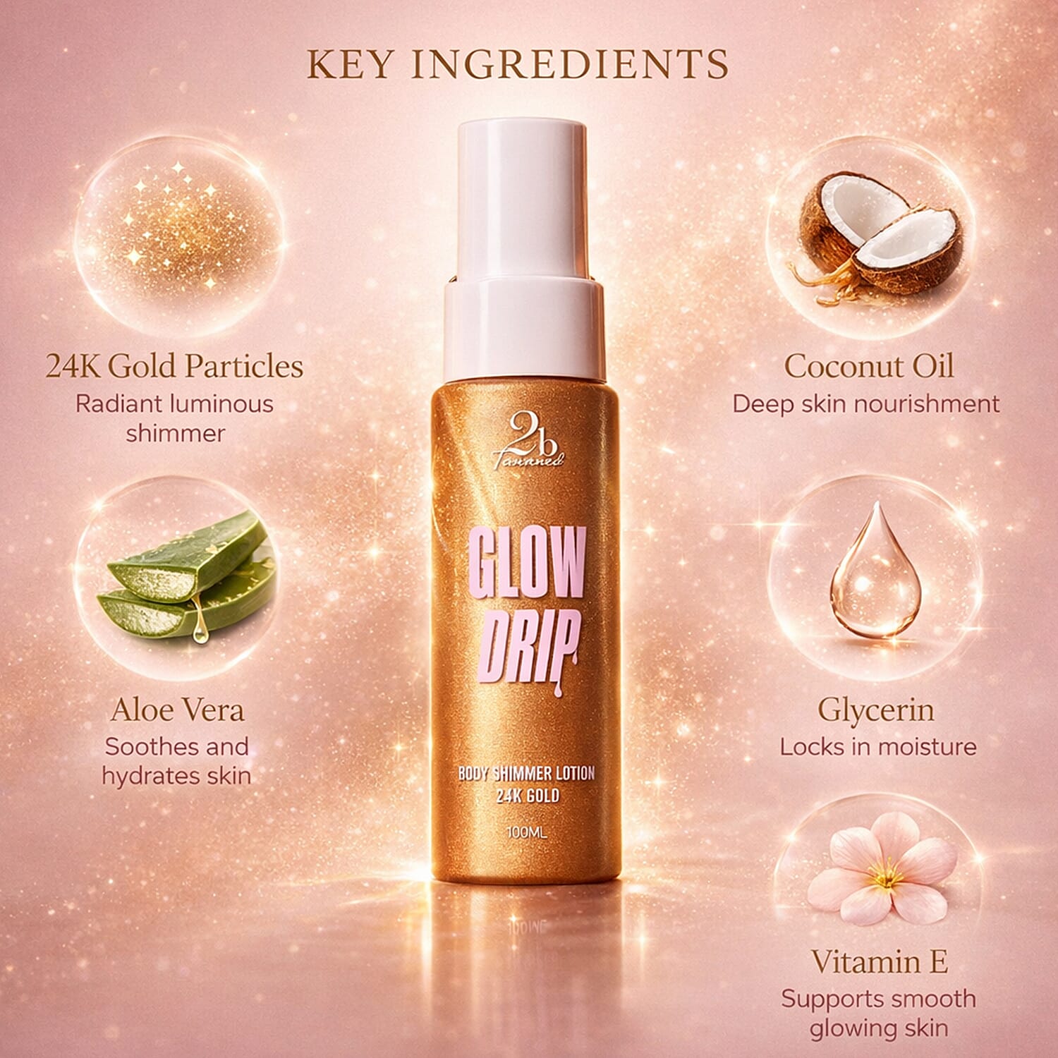 Set of 3 2bTanned &ndash; Self Tanning Mousse Light to Medium (175ml), Glow Drip 24K Gold (100ml) & Extreme Intensifying Cream Peach (200ml).