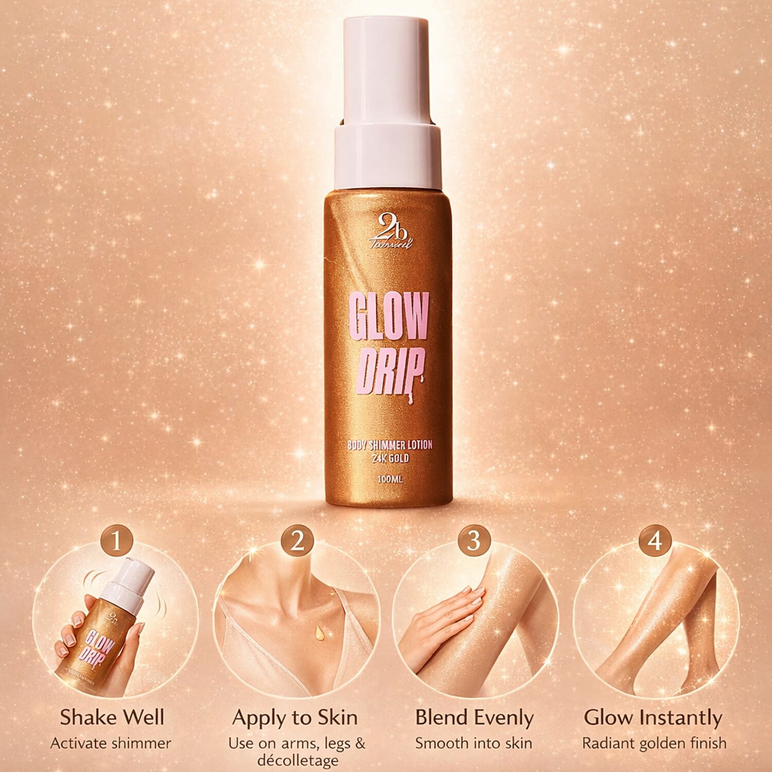 Set of 3 2bTanned &ndash; Self Tanning Mousse Light to Medium (175ml), Glow Drip 24K Gold (100ml) & Extreme Intensifying Cream Peach (200ml).
