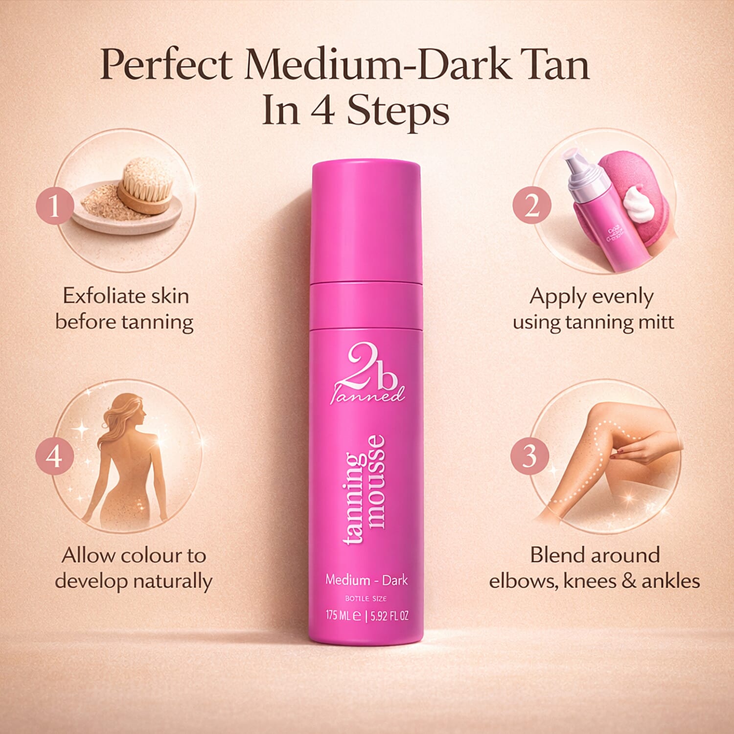 Set of 2 2bTanned &ndash; Self Tanning Mousse Medium to Dark (175ml) & Glow Drip 24K Gold (100ml).