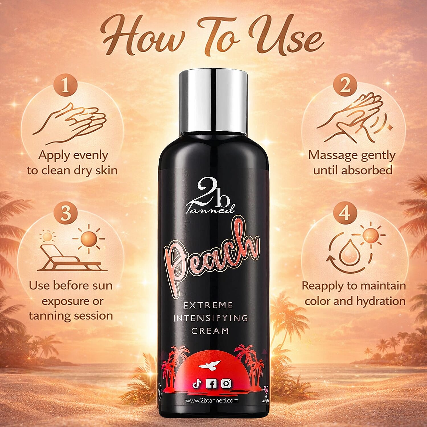 Set of 2 2bTanned &ndash; Extreme Intensifying Cream Peach (200ml) & SPF50 Glow (50ml).