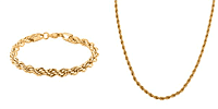 Set of Rope Bracelet and Necklace in Yellow Gold Tone