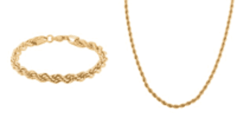 Set of Rope Bracelet and Necklace in Yellow Gold Tone