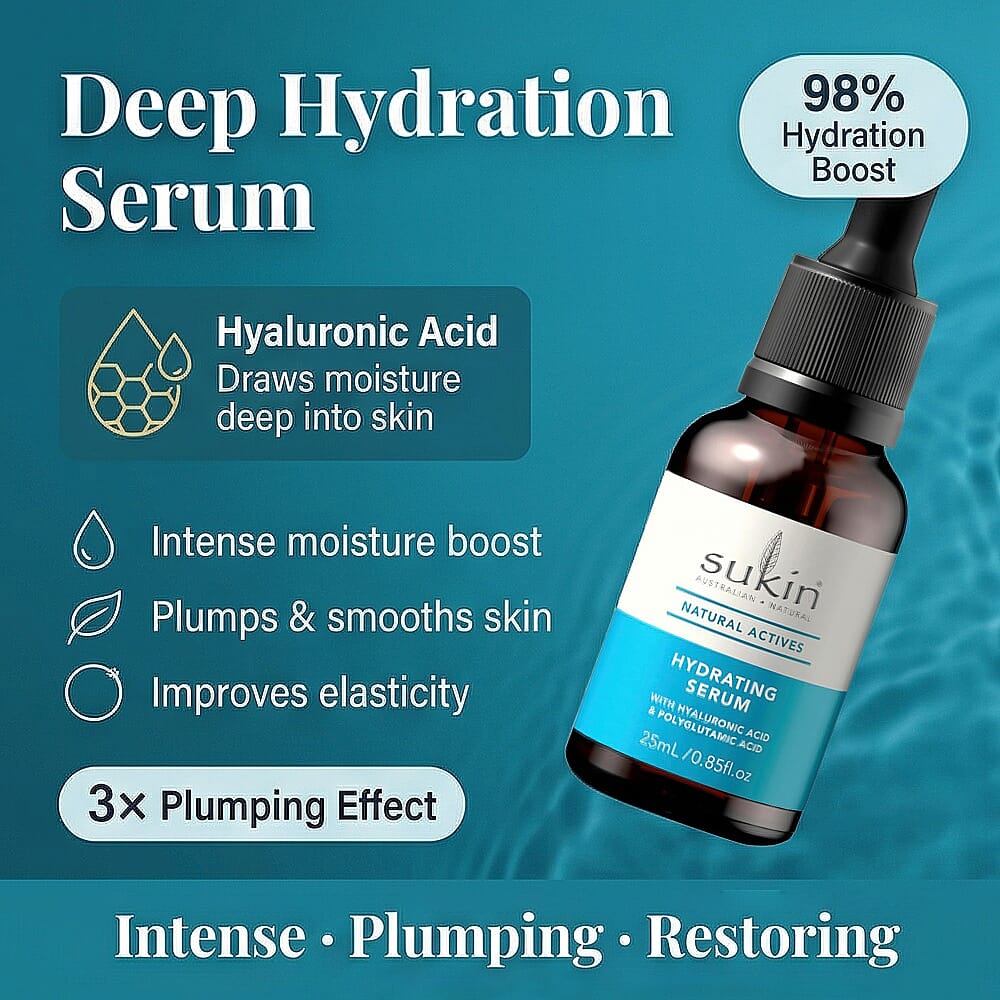 Set of 4- Everyday Glow Kit (Incl. Sukin Hydrating Serum, Liz Earle Moisturiser Superskin & Hot and Cold Therapy Face Mask and Eye Pad Set)