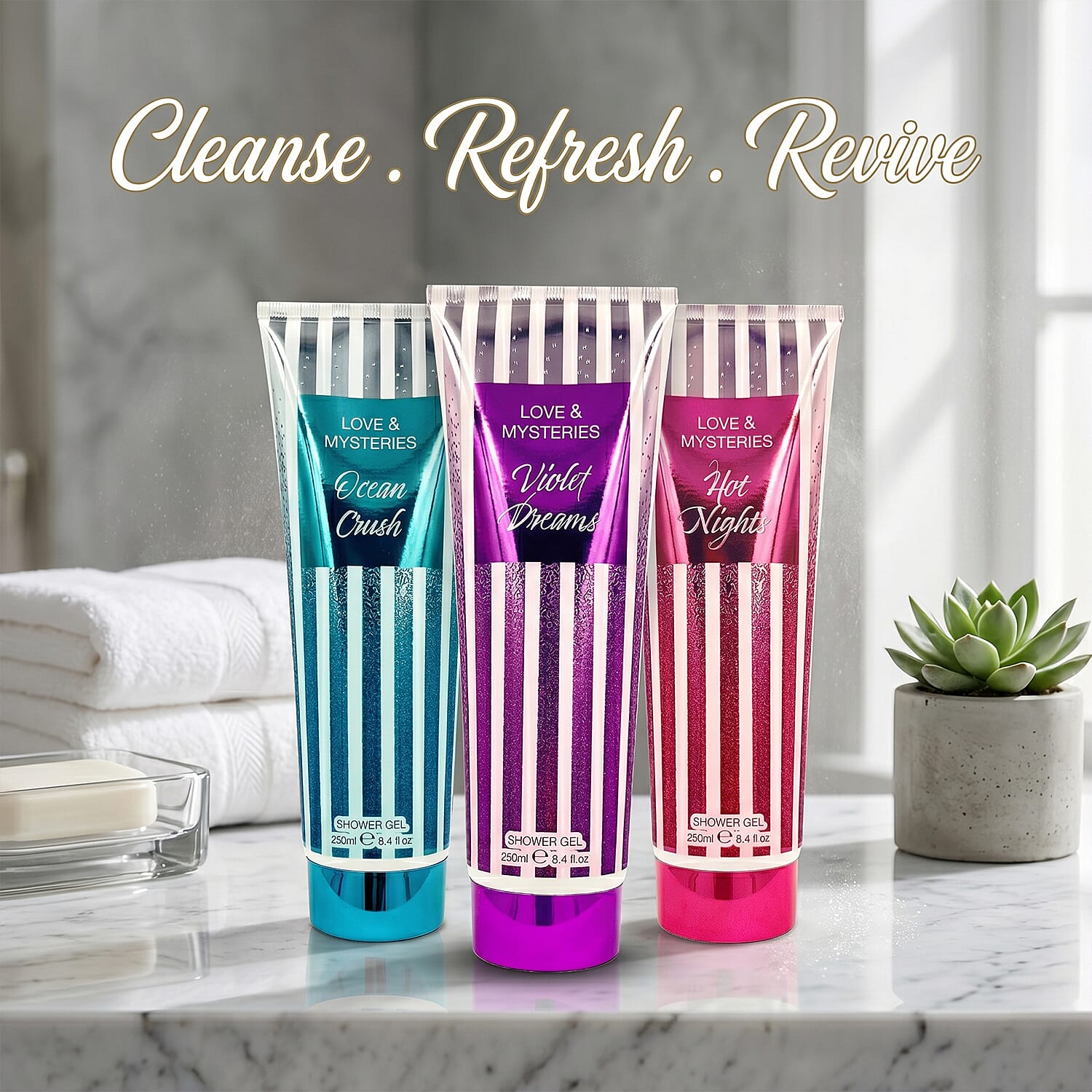 Laurelle Shower Gel Set of 3 (Hot Nights, Ocean Crush & Violet Dreams) 250ml Each