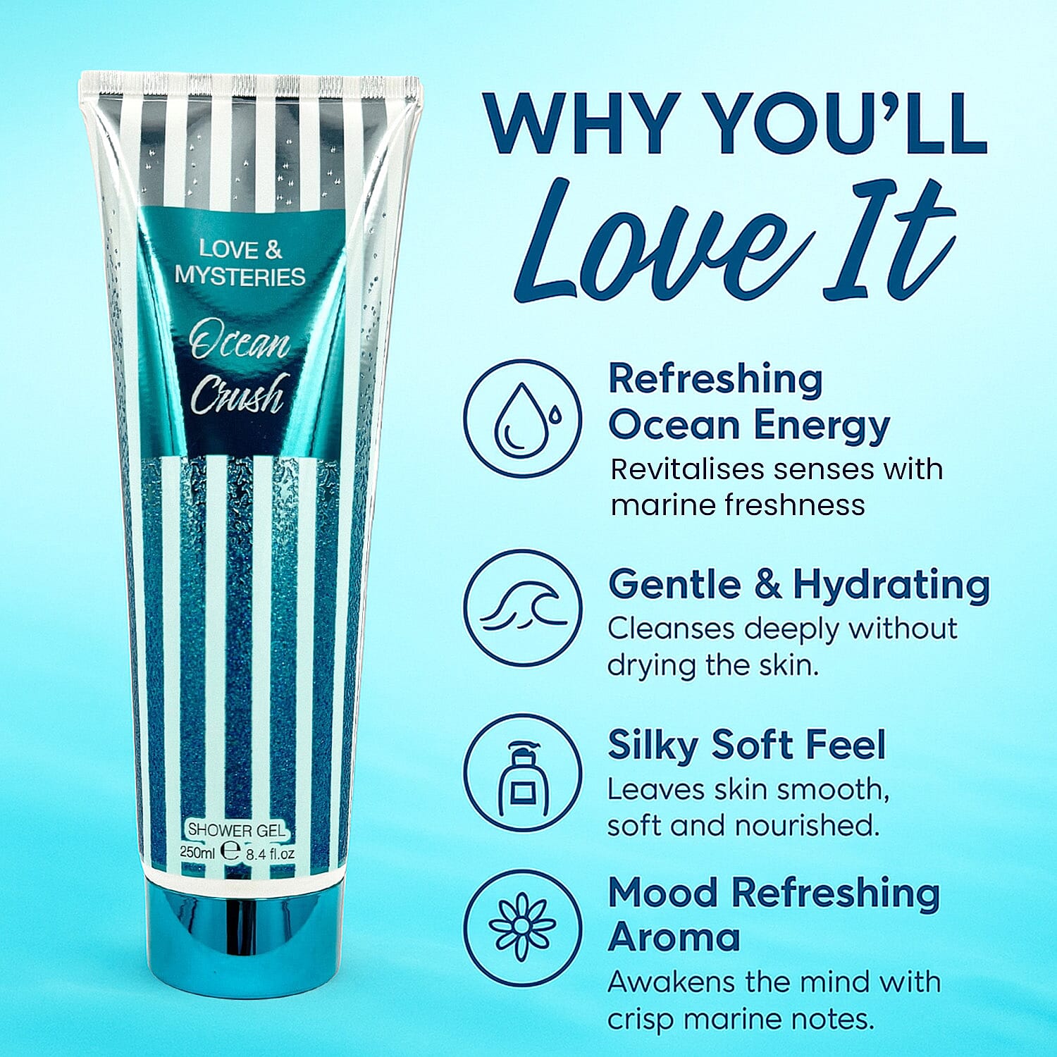 Set of 2 Laurelle Ocean Crush & Sweet Romance Shower Gel 250ml (Body Wash | Coconut & Vanilla)