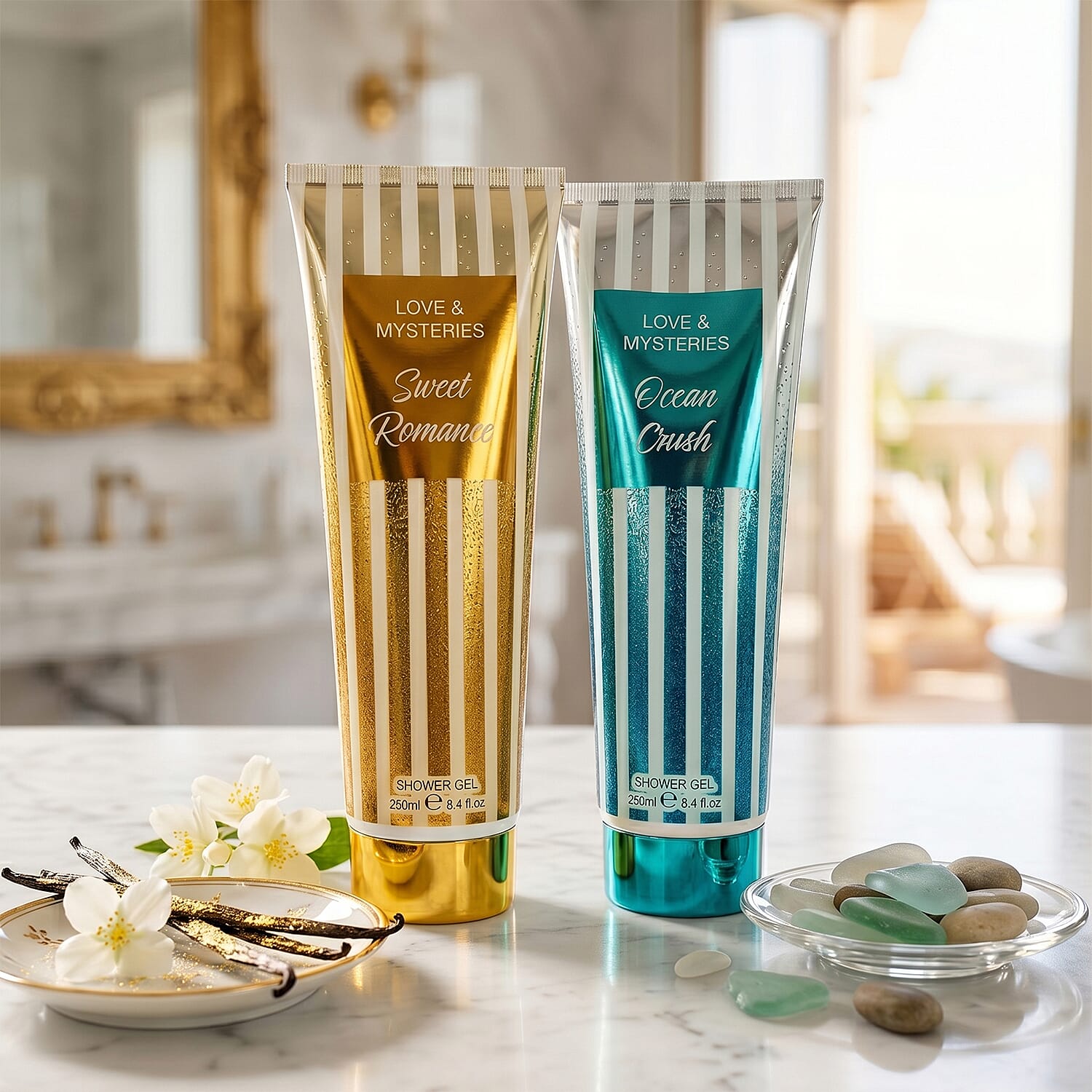 Set of 2 Laurelle Ocean Crush & Sweet Romance Shower Gel 250ml (Body Wash | Coconut & Vanilla)