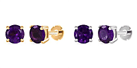 Poke Free Amethyst February Birthstone Solitaire Stud Earrings Bundle in 18K Vermeil Yellow Gold Plated & Rhodium Overlay Sterling Silver