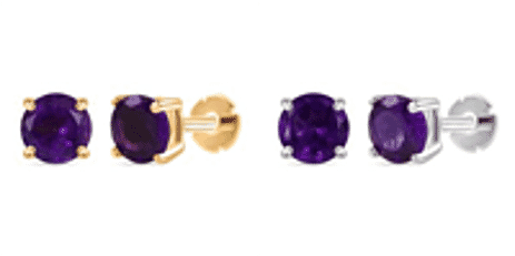 Poke Free Amethyst February Birthstone Solitaire Stud Earrings Bundle in 18K Vermeil Yellow Gold Plated & Rhodium Overlay Sterling Silver