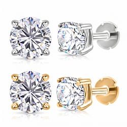 Poke Free Ruby July Birthstone Solitaire Stud Earrings Bundle in 18K Vermeil Yellow Gold Plated & Rhodium Overlay Sterling Silver