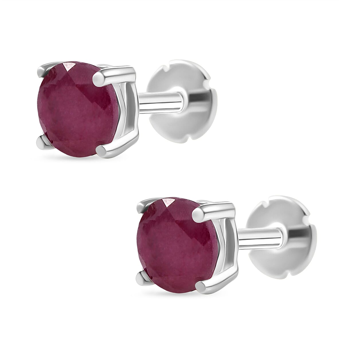 Poke Free Ruby July Birthstone Solitaire Stud Earrings Bundle in 18K Vermeil Yellow Gold Plated & Rhodium Overlay Sterling Silver