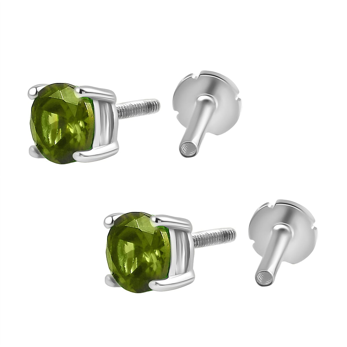 Poke Free Peridot August Birthstone Solitaire Stud Earrings Bundle in 18K Vermeil Yellow Gold Plated & Rhodium Overlay Sterling Silver