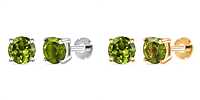 Poke Free Peridot August Birthstone Solitaire Stud Earrings Bundle in 18K Vermeil Yellow Gold Plated & Rhodium Overlay Sterling Silver