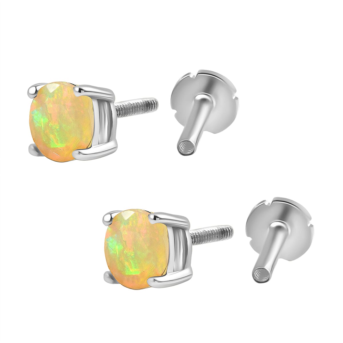 Poke Free Opal October Birthstone Solitaire Stud Earrings Bundle in 18K Vermeil Yellow Gold Plated & Rhodium Overlay Sterling Silver (5mm)