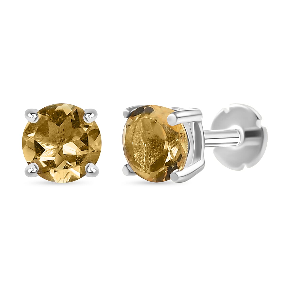 Poke Free Citrine November Birthstone Solitaire Stud Earrings Bundle in 18K Vermeil Yellow Gold Plated & Rhodium Overlay Sterling Silver