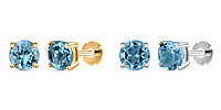 Poke Free Blue Topaz November Birthstone Solitaire Stud Earrings Bundle in 18K Vermeil Yellow Gold Plated & Rhodium Overlay Sterling Silver