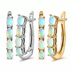 Ethiopian Welo Opal October Birthstone Hoop Earrings Bundle in Platinum Plated & Gold Plated Sterling Silver