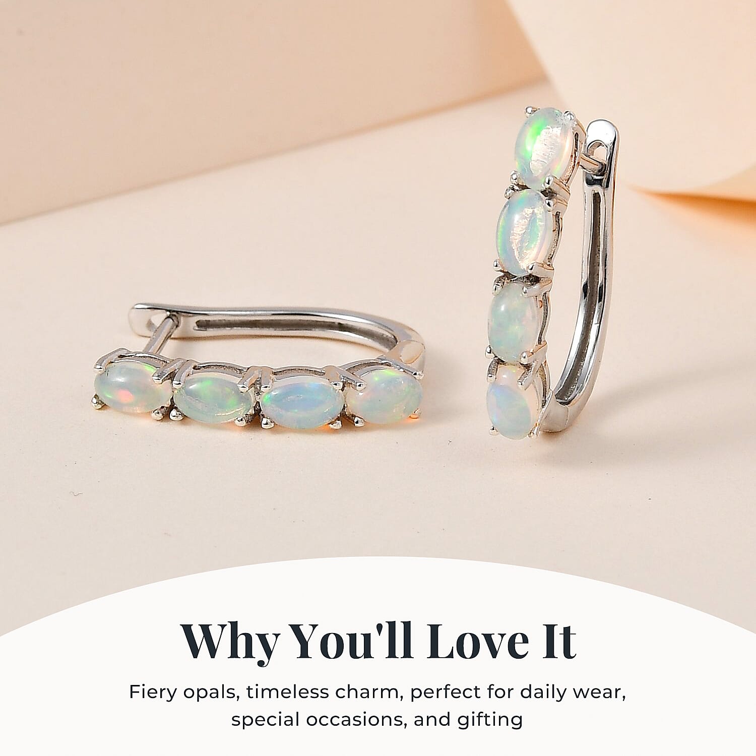 Ethiopian Welo Opal October Birthstone Hoop Earrings Bundle in Platinum Plated & Gold Plated Sterling Silver