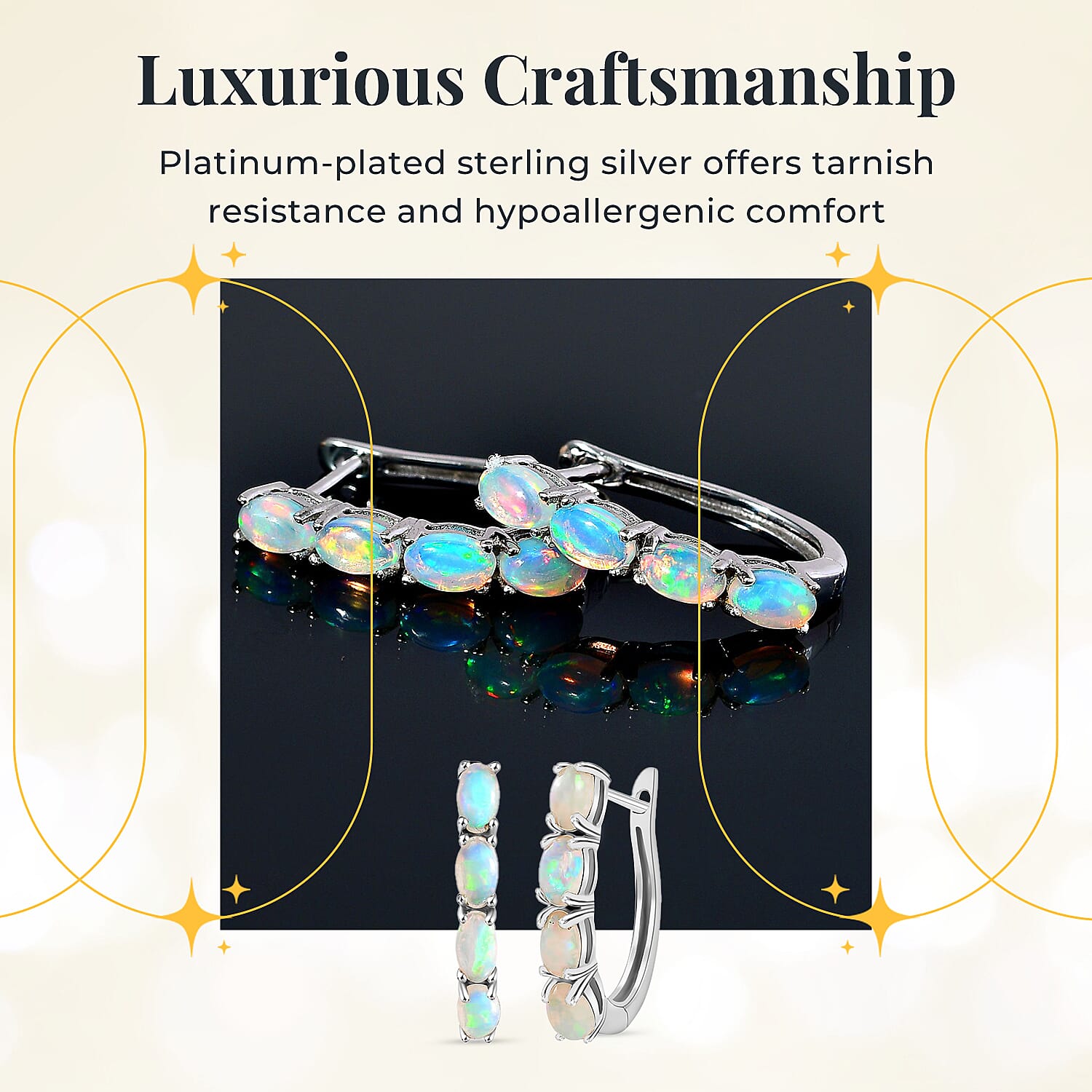 Ethiopian Welo Opal October Birthstone Hoop Earrings Bundle in Platinum Plated & Gold Plated Sterling Silver