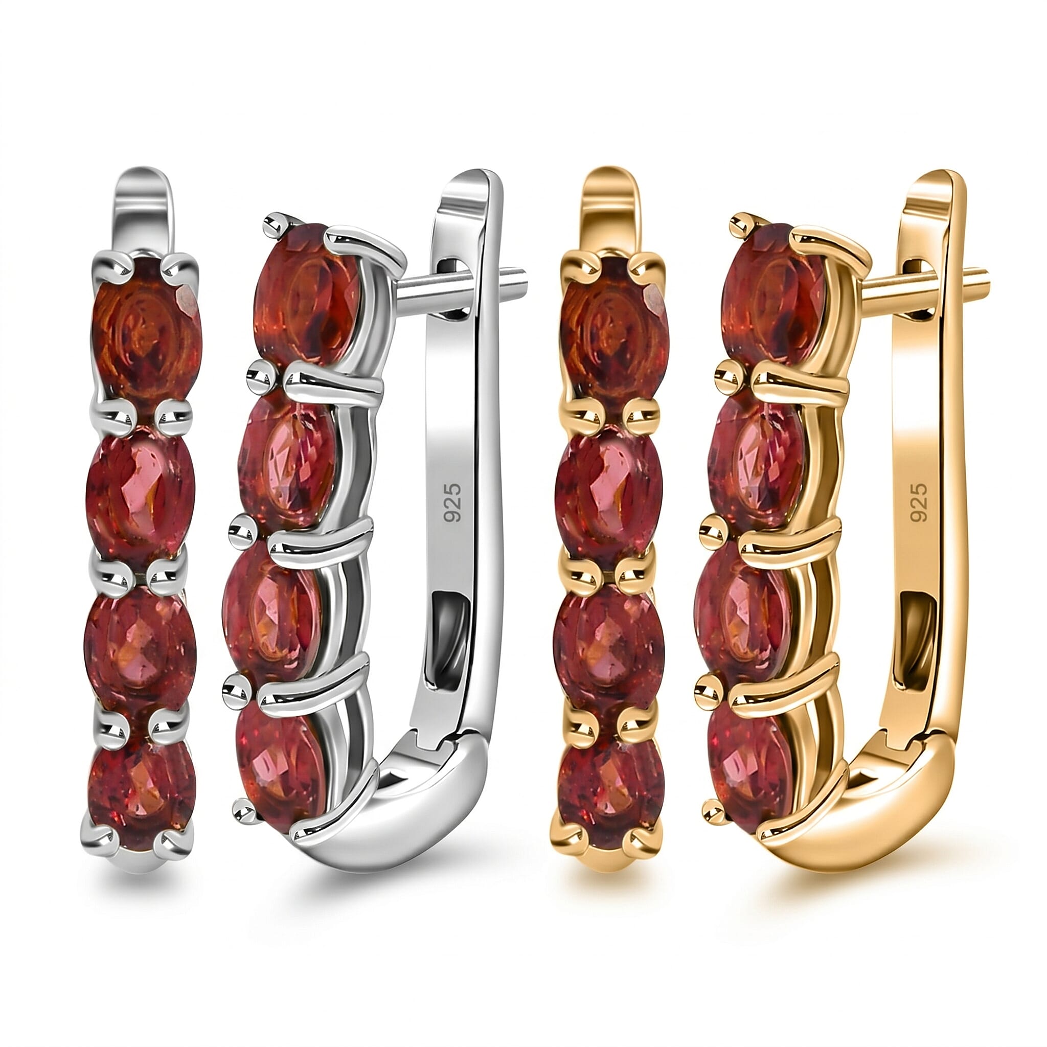 Garnet January Birthstone Hoop Earrings Bundle in Platinum Plated & 18K Vermeil Yellow Gold Sterling Silver