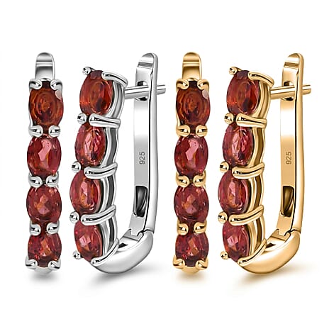 Garnet January Birthstone Hoop Earrings Bundle in Platinum Plated & 18K Vermeil Yellow Gold Sterling Silver