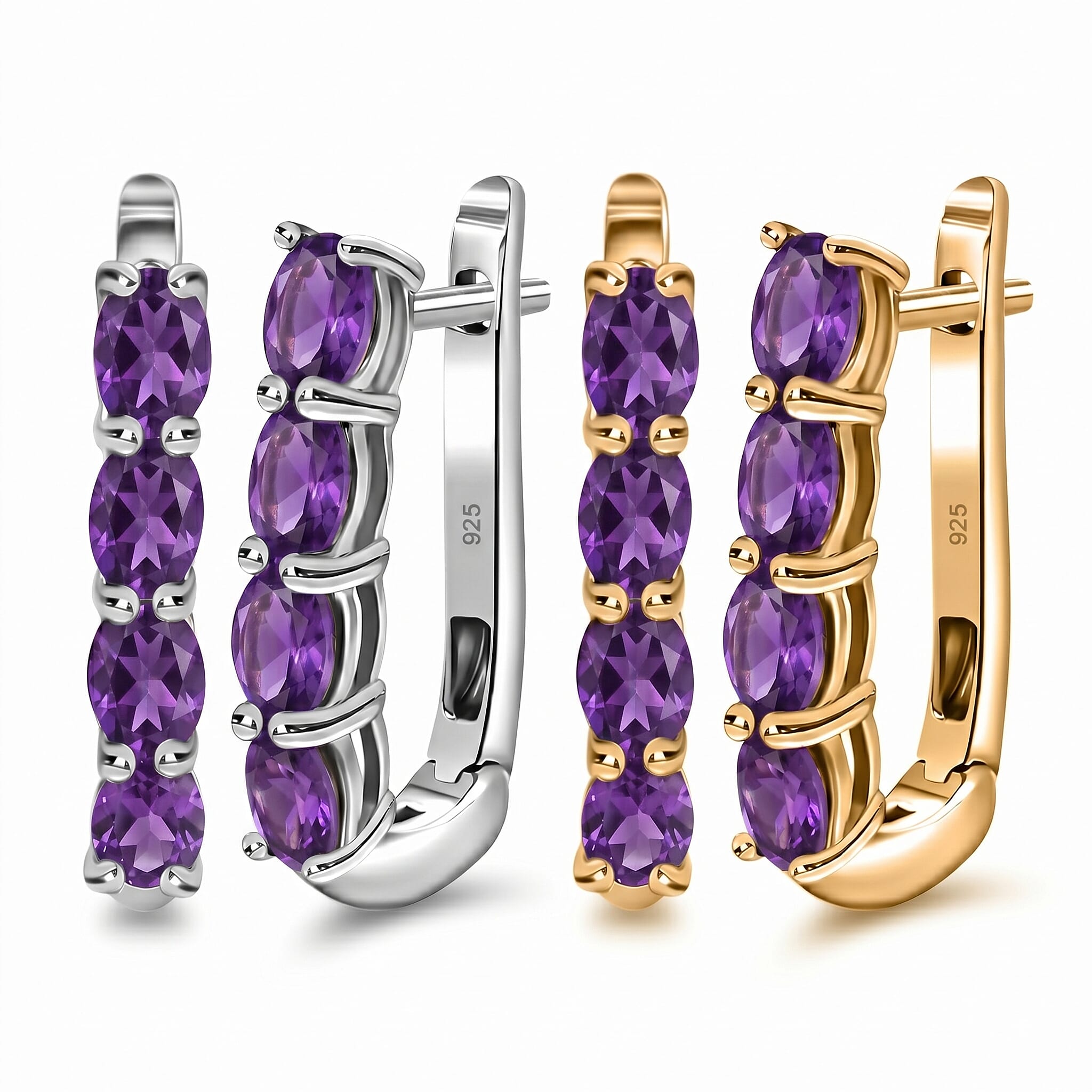 Amethyst February Birthstone Hoop Earrings Bundle in Platinum Plated Sterling Silver