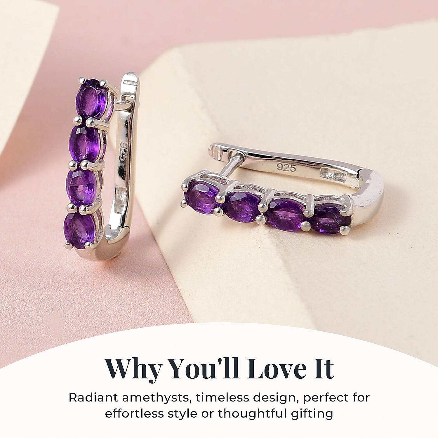 Amethyst February Birthstone Hoop Earrings Bundle in Platinum Plated Sterling Silver