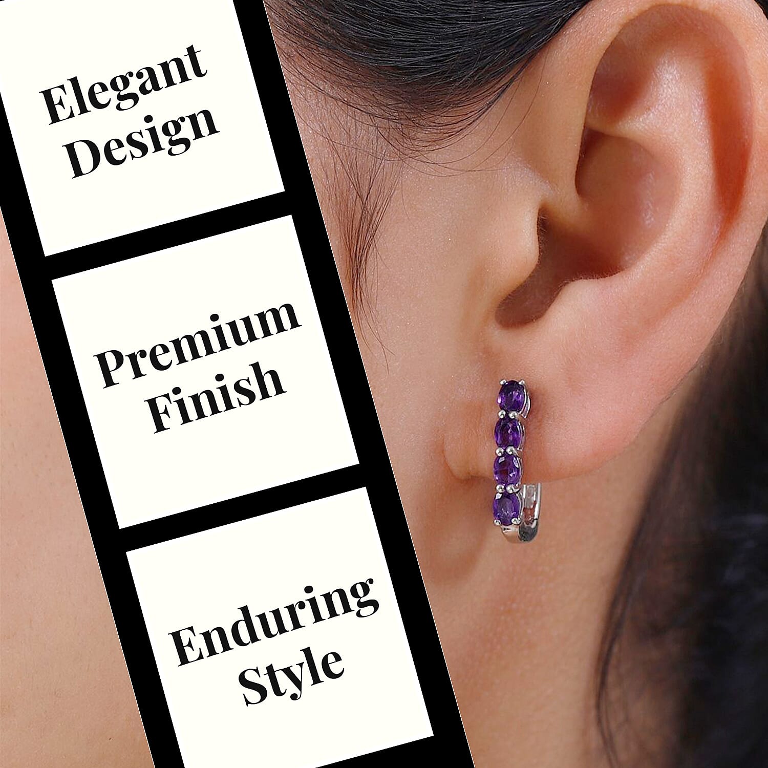 Amethyst February Birthstone Hoop Earrings Bundle in Platinum Plated Sterling Silver