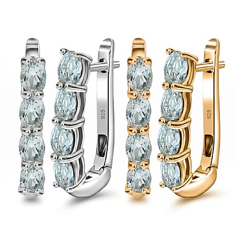 Aquamarine March Birthstone Hoop Earrings Bundle in Platinum Plated & 18K Vermeil Yellow Gold Sterling Silver