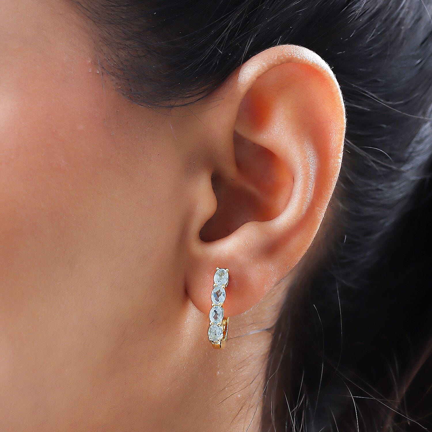 Aquamarine March Birthstone Hoop Earrings Bundle in Platinum Plated & 18K Vermeil Yellow Gold Sterling Silver