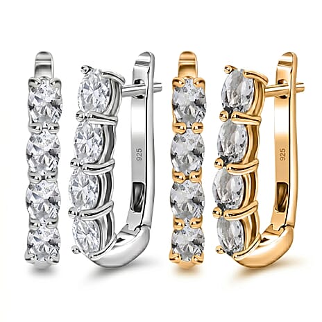White Topaz Hoop Earrings Bundle in Platinum Plated & 18K Vermeil Yellow Gold Sterling Silver