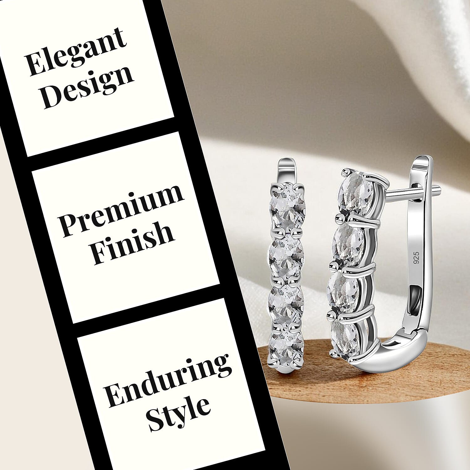 White Topaz Hoop Earrings Bundle in Platinum Plated & 18K Vermeil Yellow Gold Sterling Silver