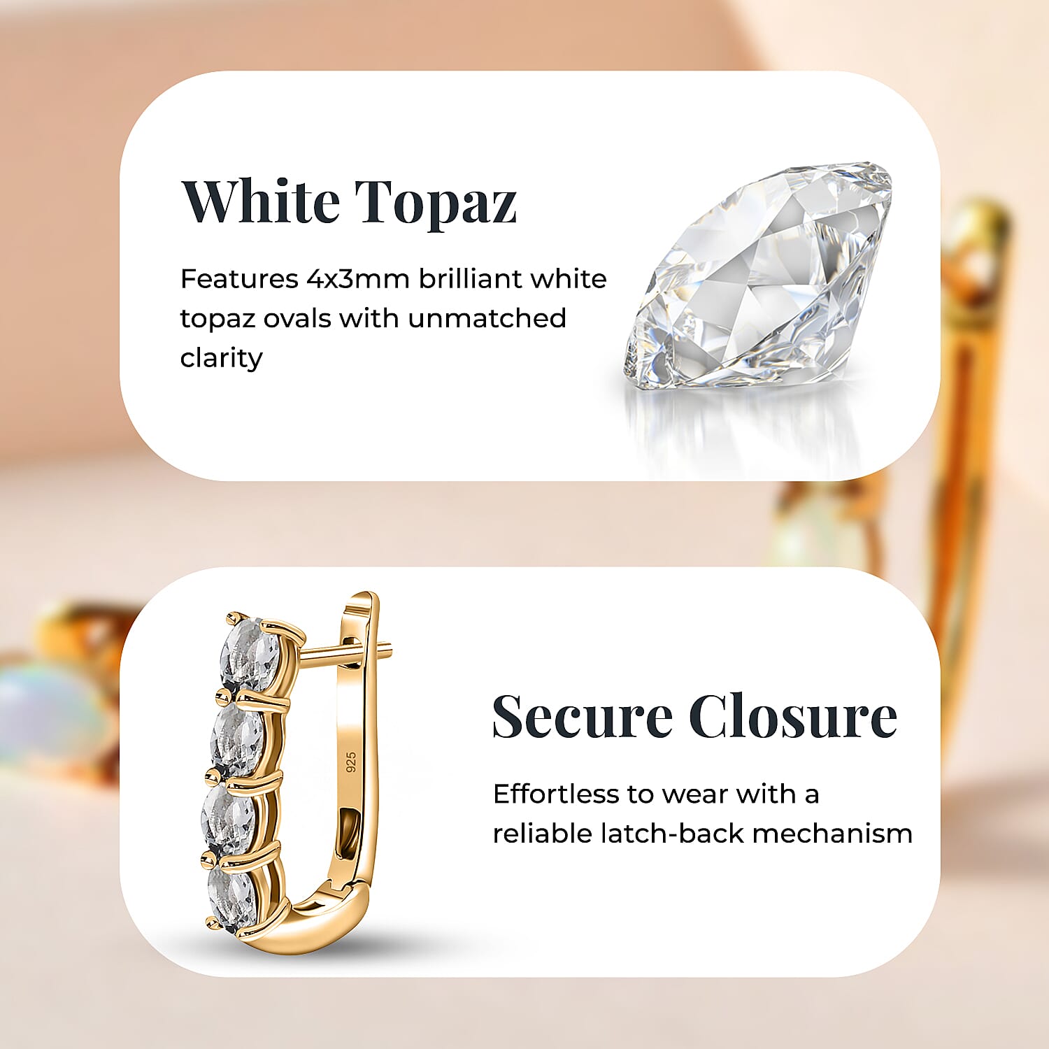 White Topaz Hoop Earrings Bundle in Platinum Plated & 18K Vermeil Yellow Gold Sterling Silver