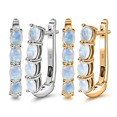 Moonstone June Birthstone Hoop Earrings Bundle in Platinum Plated & 18K Vermeil Yellow Gold Sterling Silver