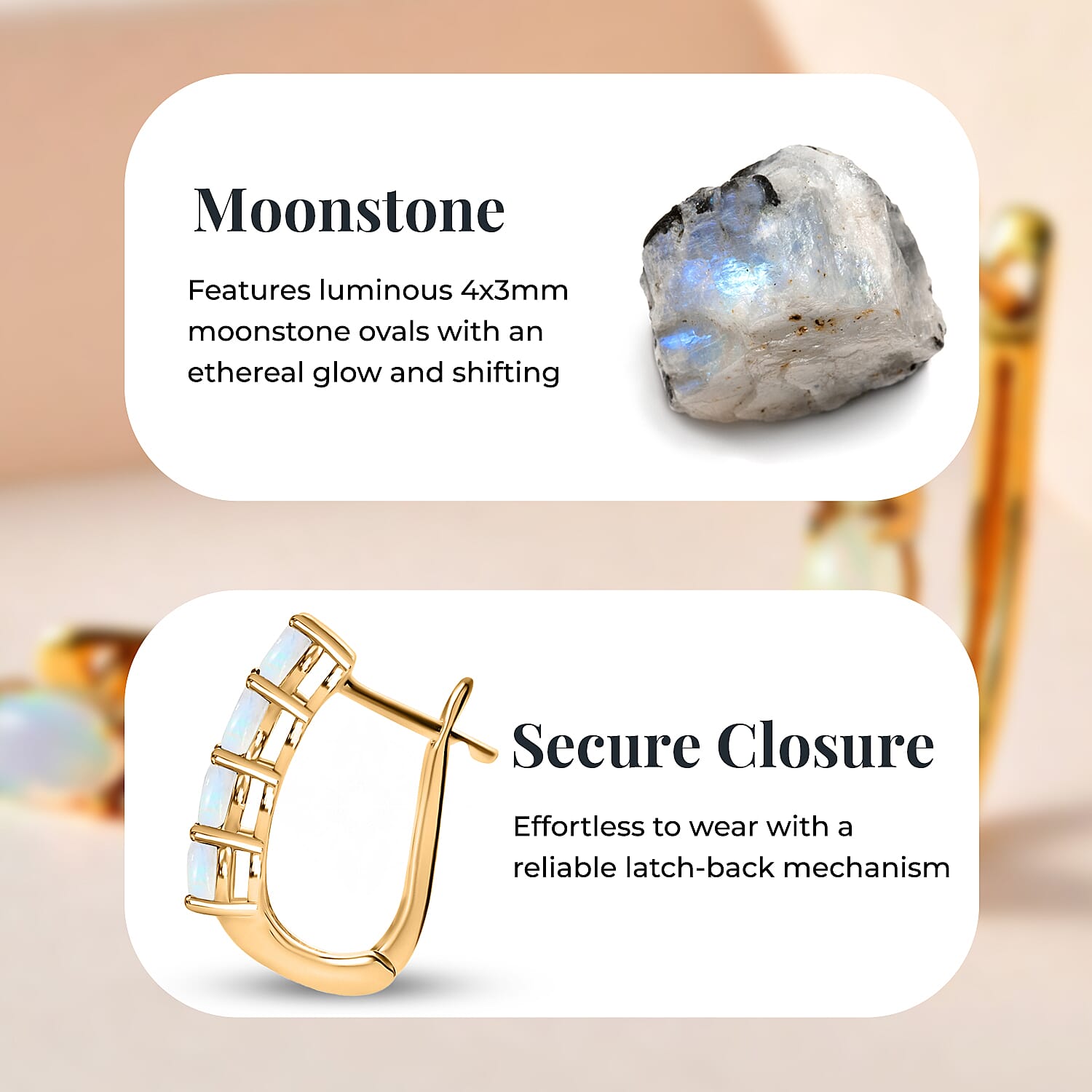 Moonstone June Birthstone Hoop Earrings Bundle in Platinum Plated & 18K Vermeil Yellow Gold Sterling Silver