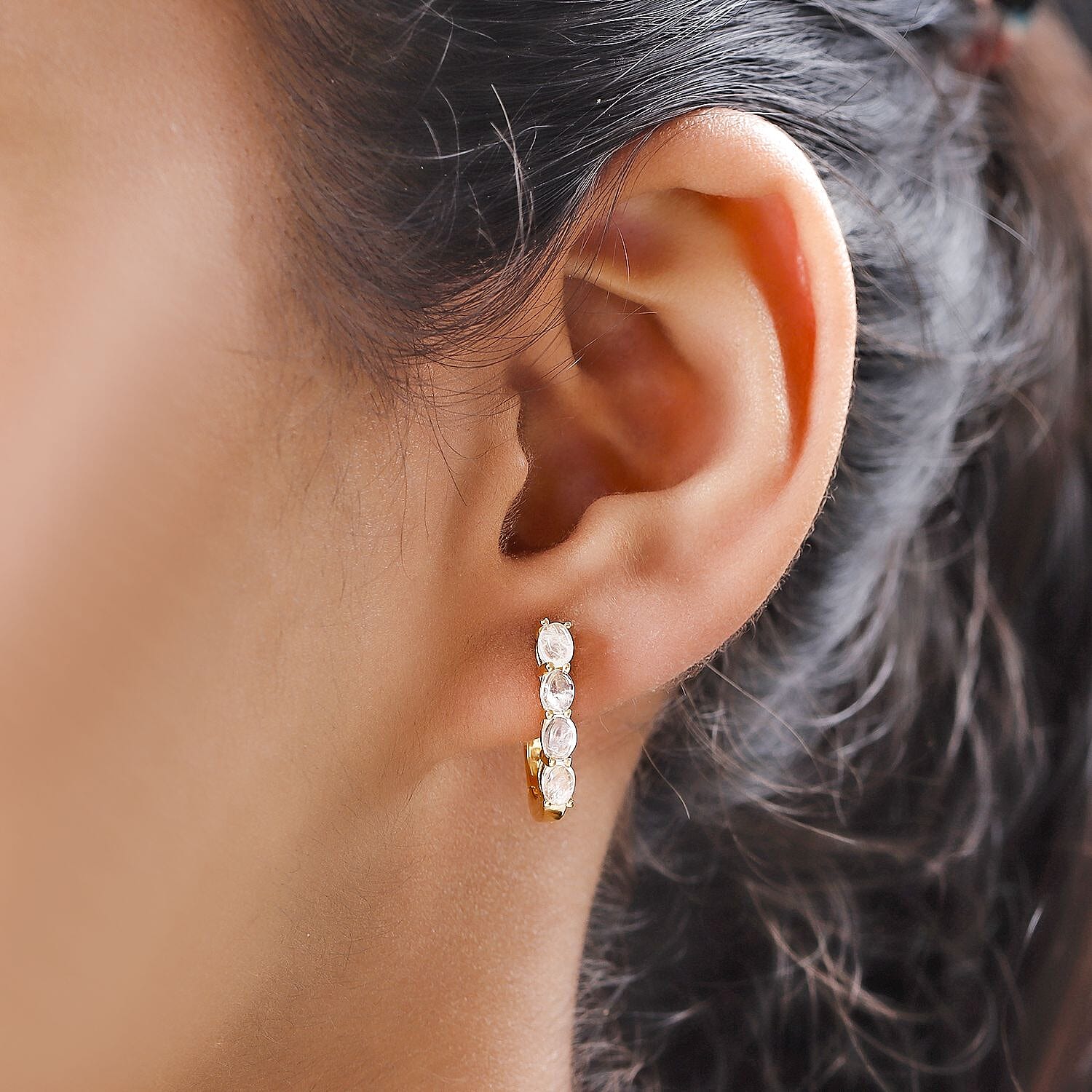 Moonstone June Birthstone Hoop Earrings Bundle in Platinum Plated & 18K Vermeil Yellow Gold Sterling Silver