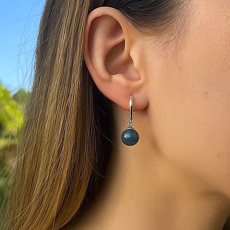 Set of 3 Natural Type A Olmec Jadeite Jade Drop Earrings, Bracelet and Necklace with Magnetic Clasp in Rhodium Overlay Sterling Silver