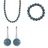 Set of 3 Natural Type A Olmec Jadeite Jade Drop Earrings, Bracelet and Necklace with Magnetic Clasp in Rhodium Overlay Sterling Silver