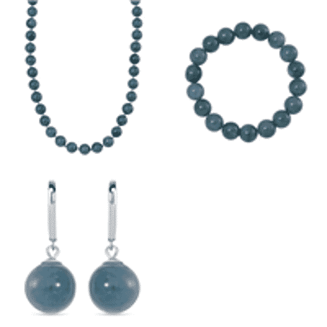 Set of 3 Natural Type A Olmec Jadeite Jade Drop Earrings, Bracelet and Necklace with Magnetic Clasp in Rhodium Overlay Sterling Silver