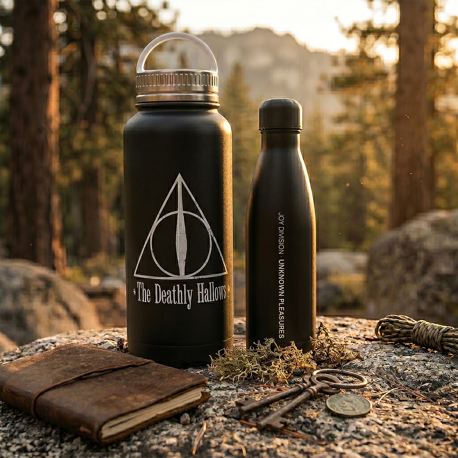 Set of 2 Joy Division Metal Drinks Stainless Steel Bottle & Deathly Hallows Metal Flask