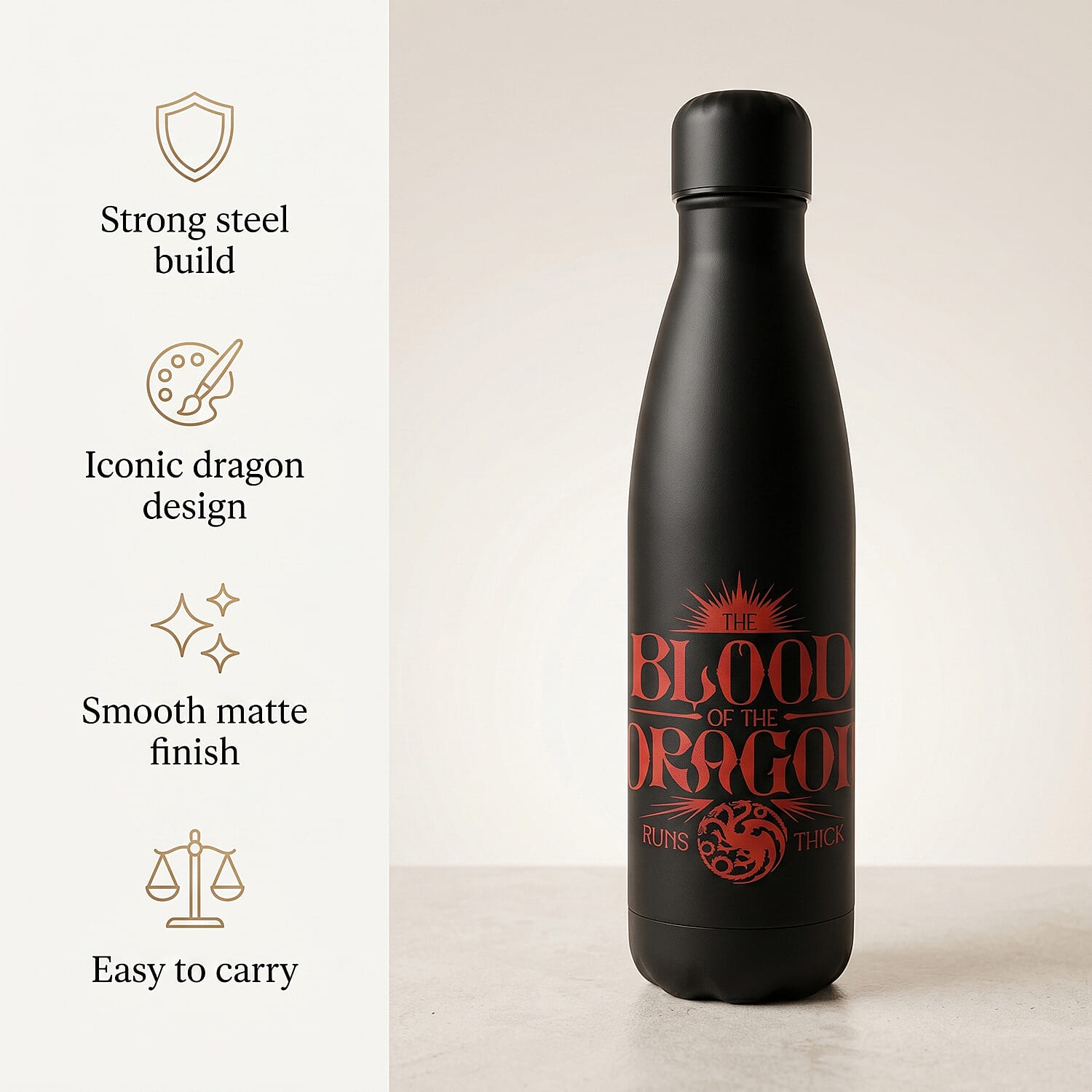 Set of 2 Fantasy-Themed Metal Water Bottles &ndash; Blood Of The Dragon & Deathly Hallows Designs