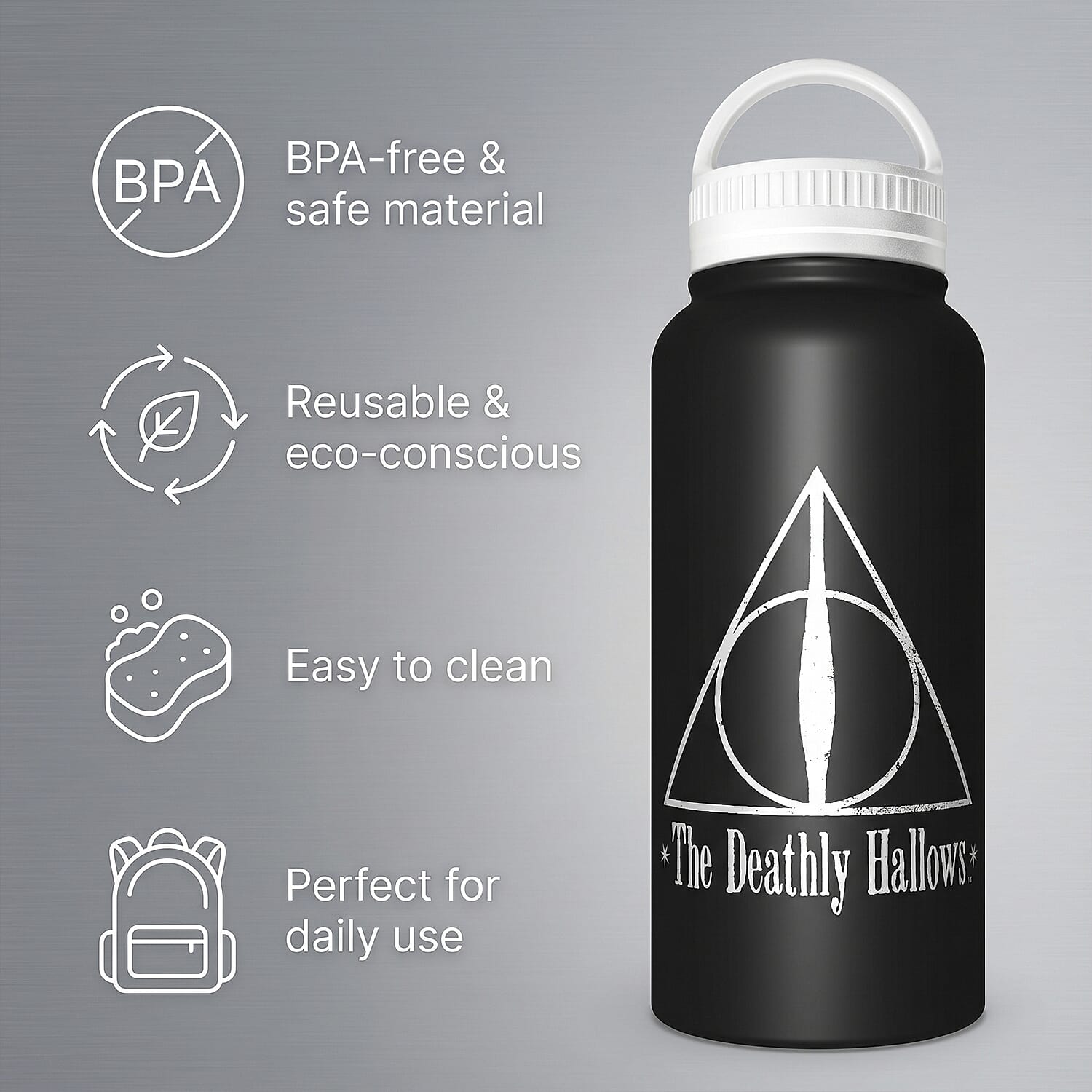 Set of 2 Fantasy-Themed Metal Water Bottles &ndash; Blood Of The Dragon & Deathly Hallows Designs