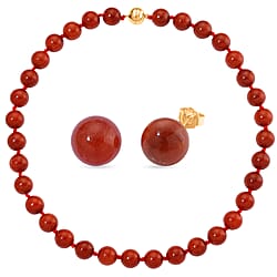 Enhanced Red Jade Necklace (Size 20) in Yellow Gold Sterling Silver with Magnetic Lock 600.00 Ct.